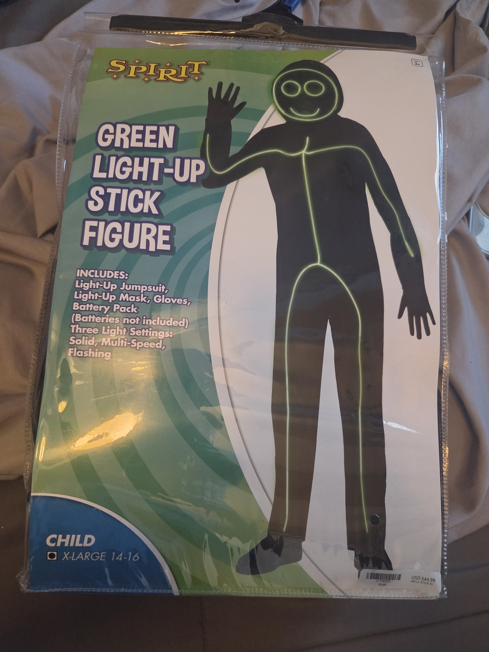 Spirit Green Light-Up Stick Figure Costume with Mask & Gloves Size Kids Xl(14-16
